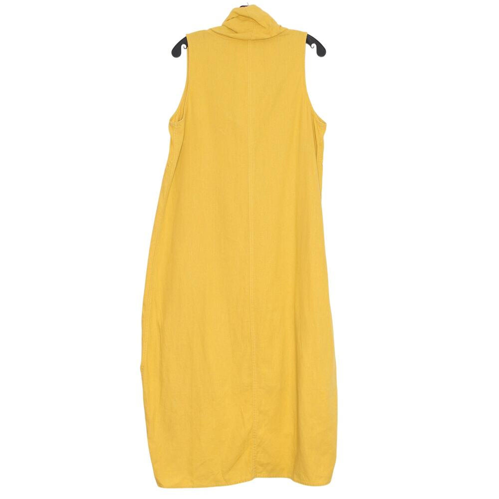 Cynthia Rowley Linen Dress L Mustard Yellow Lagenlook Cowl Neck Midi Minimalist - Picture 2 of 5